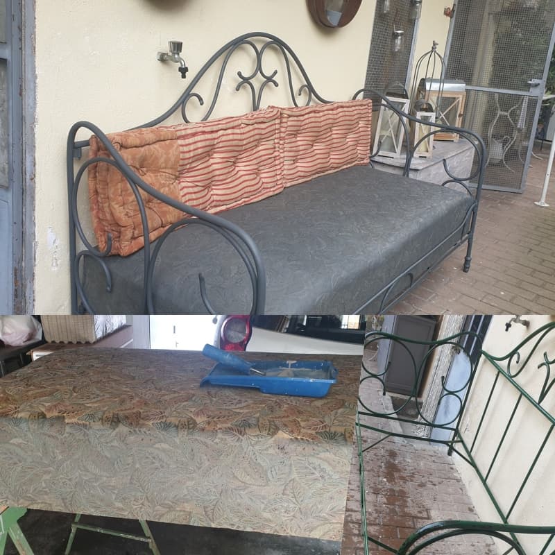 Panchina esterna, dipinto metallo e stoffa