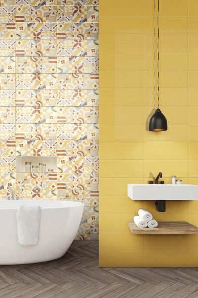 piastrelle gialle per bagno colorato